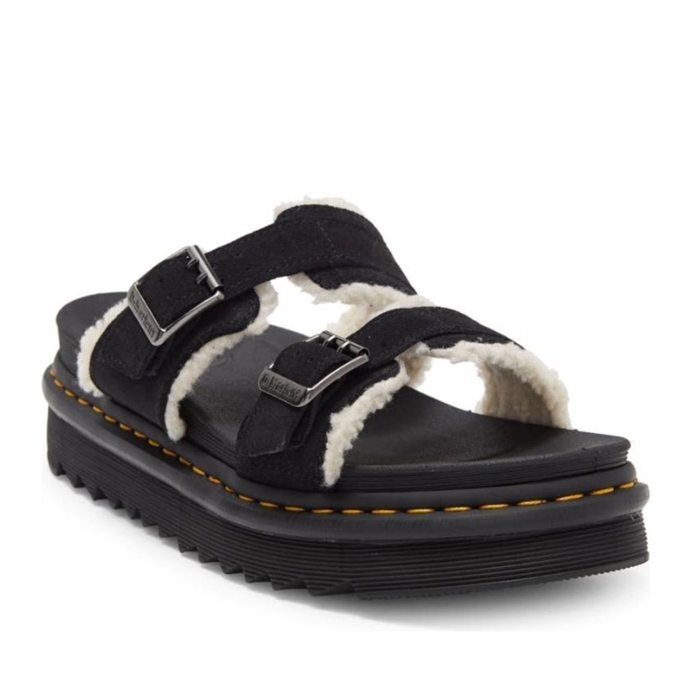 Dr. Martens Myles Faux Fur Platform Sandal (Unisex), Black,‎ Size 14  NWT